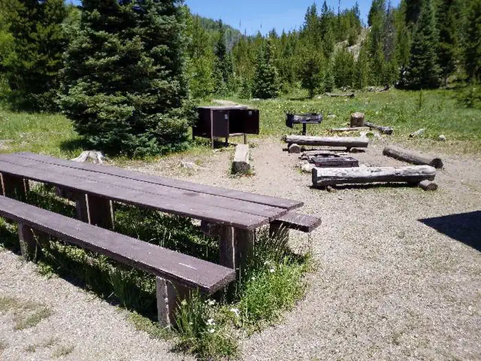 Seedhouse Group Site - Medicine-bow Routt Nf (co) — Seedhouse Group Site fire ring, picnic tables, bear box