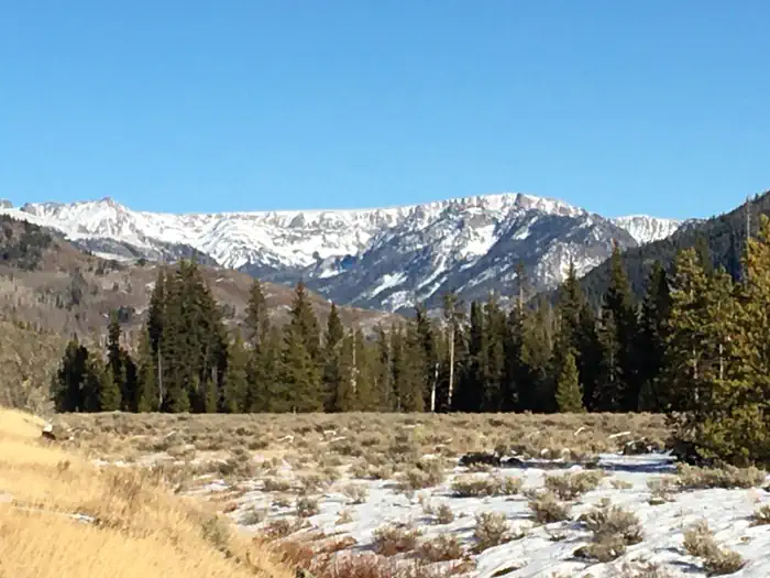 Seedhouse Group Site - Medicine-bow Routt Nf (co) — View of Mount Zirkel Wilderness Area early winter on drive to Seedhouse Group Site
