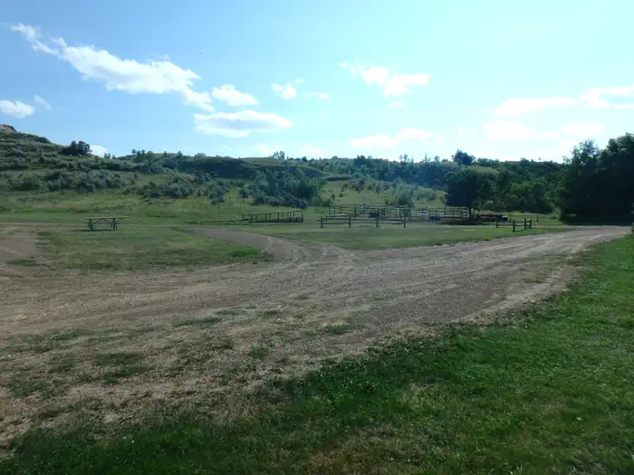 Roundup Group Horse Camp — Looking at campsite toward the west. There are four corrals located on the east side of the site with dirt driveway