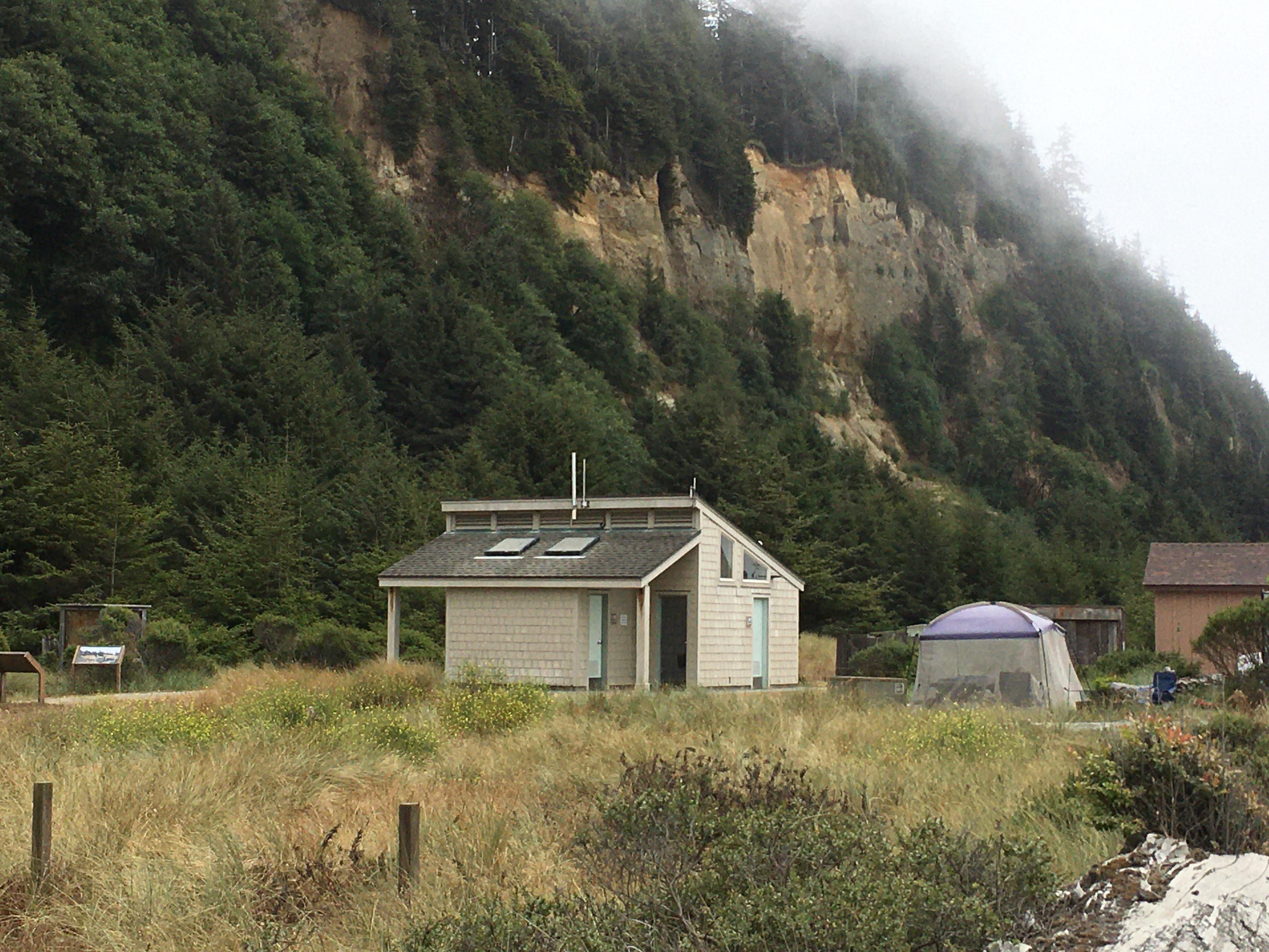 Gold Bluffs Beach Campground – Prairie Creek Redwoods State Park — Gold Bluffs Beach restrooms.