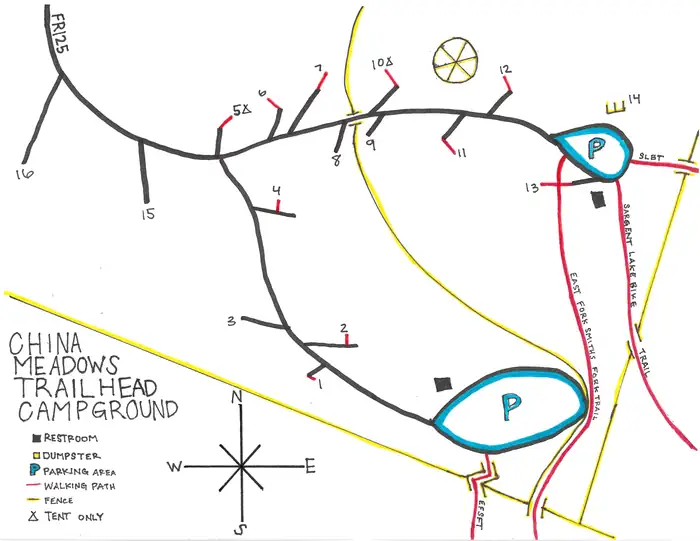 China Meadows Trailhead — Campground Map
