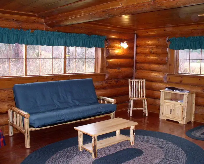 Upper Ford Cabin Rental β Living Room Futon couch/queen size bed