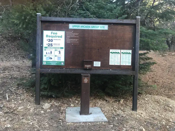 Arcadia Campground — Upper Arcadia Fee Board