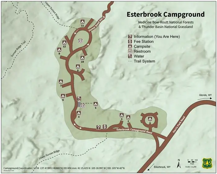 Esterbrook — Map detail of Esterbrook Campground sites and amenities