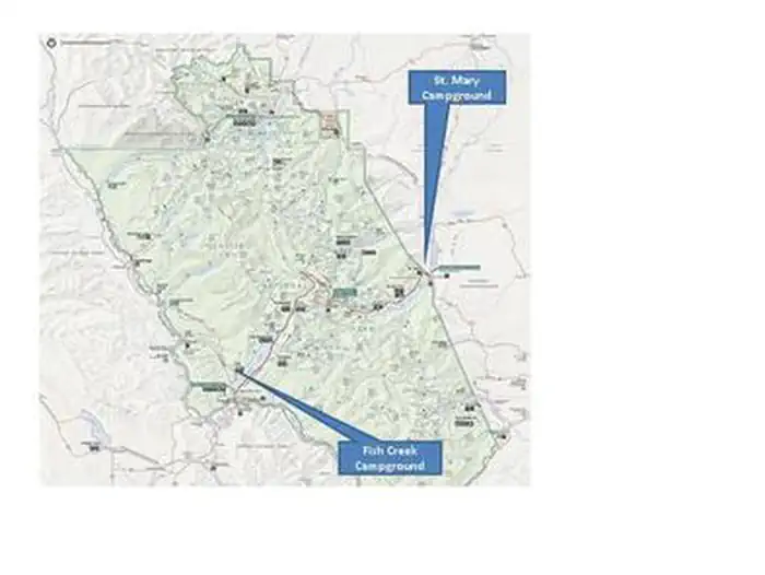 St. Mary Campground — A park map comparing the locations of St. Mary and Fish Creek Campgrounds