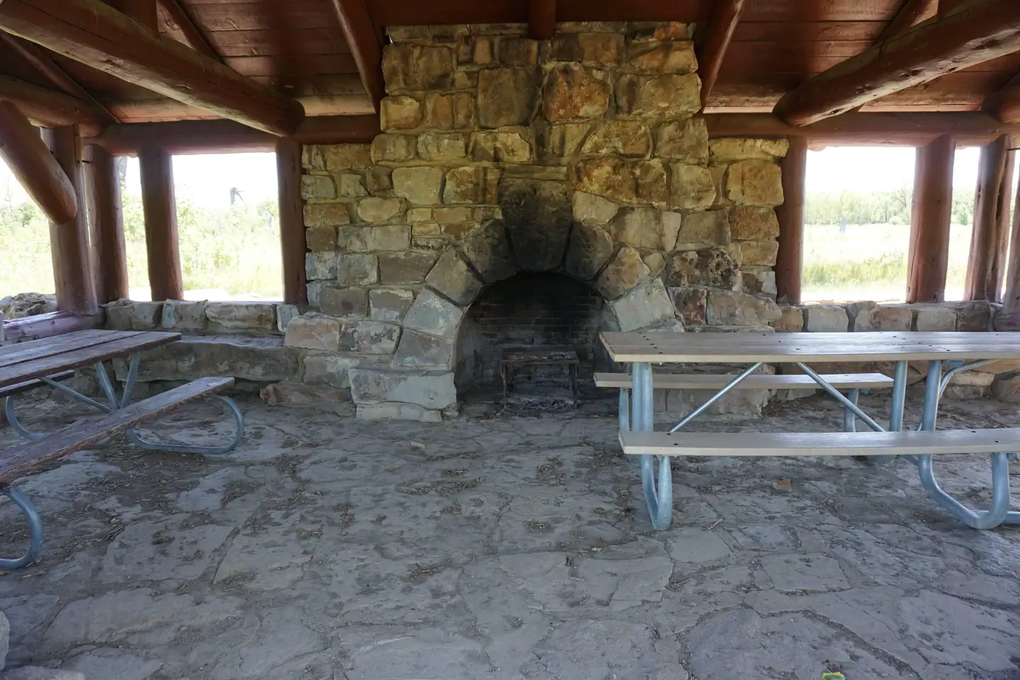 Juniper Campground Group Site — Fire place in a covered shelter.