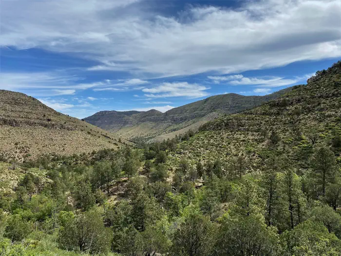Dog Canyon Campground — Mountain views from the Tejas trail looking back toward the Dog Canyon area.