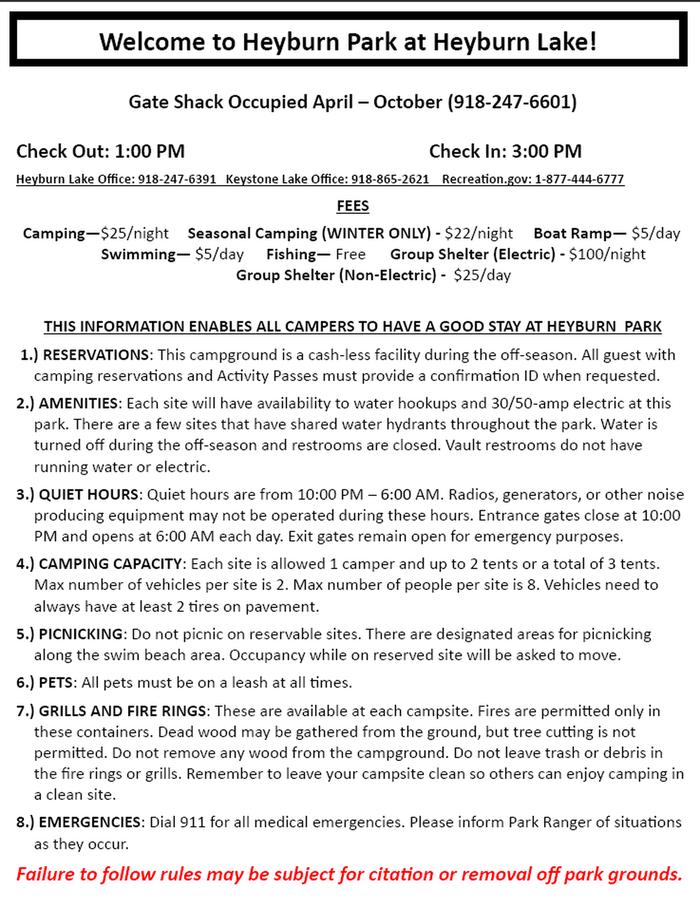 Heyburn Park — Heyburn Park Rules