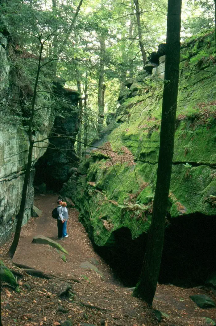 Cuyahoga Valley National Park - CAMPING NO LONGER OFFERED — Visitors explore the Ledges