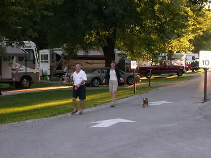 Clarks Ferry — Campers walking their dog down the campground road.