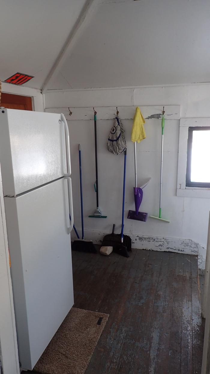 Meyers Creek Cabin — Back room with refrigerator