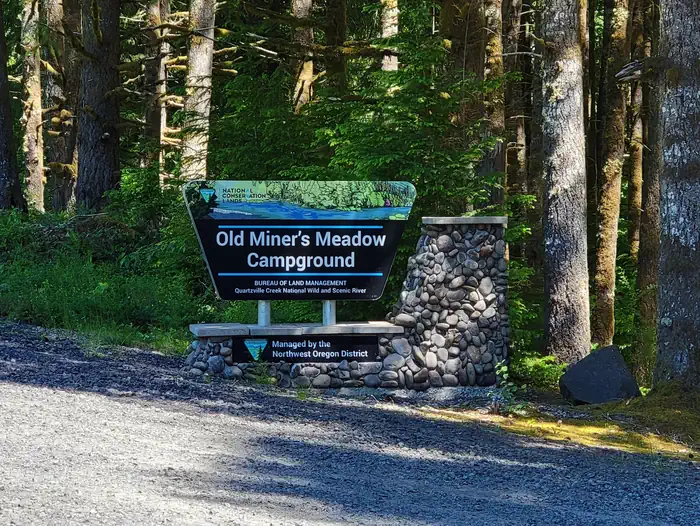 Old Miners Meadow Group Use — portal sign at Old Miner's Meadow Group Campground