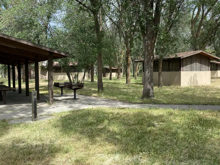 Camp Discovery Group Campground — Sleeping cabins under trees