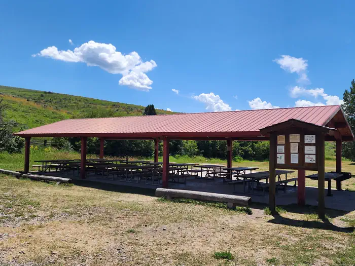 Third Creek Group Site — Many picnic benches under a pavilion