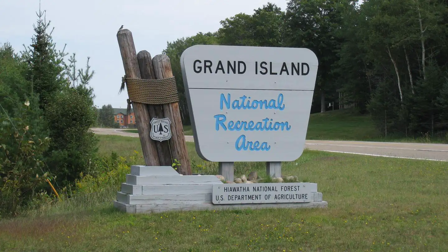Grand Island National Recreation Area — Entrance Sign along Hwy 28