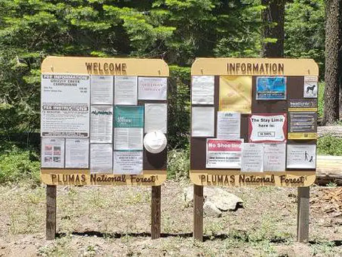 Grizzly Creek Campground — Information sign and fee tube.