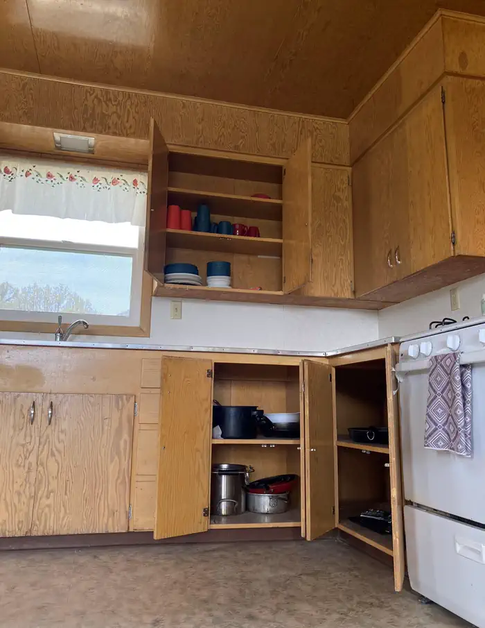 Orange Olsen — Some basic amenities are stored in the cabinets of both Orange Olsen Dwelling and Cabin.