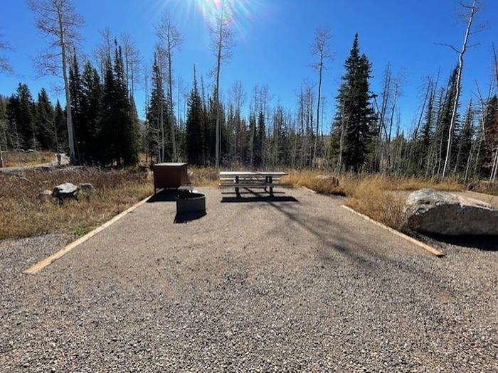 Dry Lake Campground (CO) — Dry lake campground site 8 table fire pit and trees