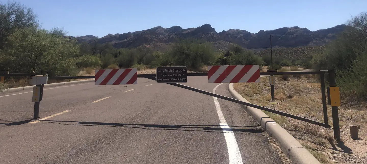 Larry Forbis Overnight Group Site — Entry gate to Larry Forbis