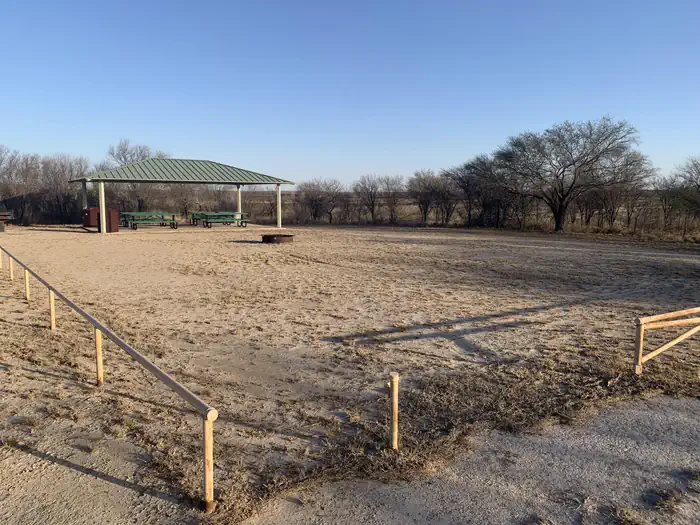 277 North Group Campground — The group picnic shelter and fire pit area