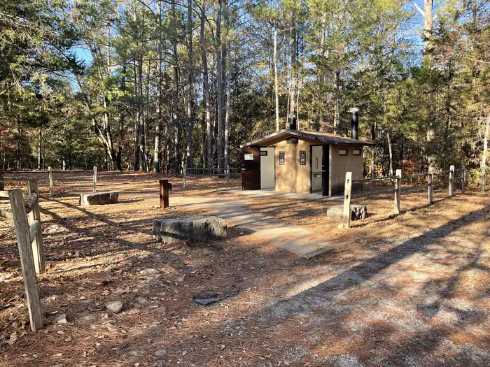 Chickamauga Battlefield Group Campground — A photo of vault toilets at Chickamauga Battlefield campground.