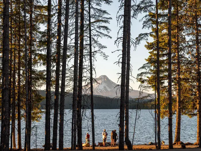 Stone Creek Campground (Timothy Lake, OR) — View of Mount Hood from Stone Creek Campground shoreline
