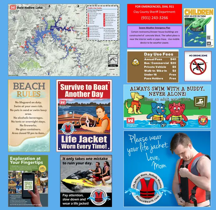 Pleasant Grove Recreation Area β Bulletin Board with lake map and beach rules