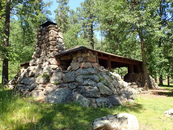 Grizzly Bear Campground — 1930's stone shelter pavilion 