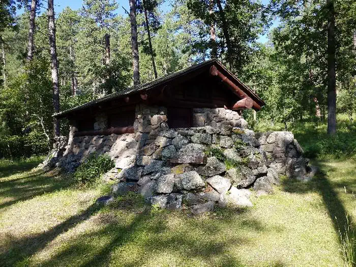 Grizzly Bear Campground — 1930's stone bathhouse
