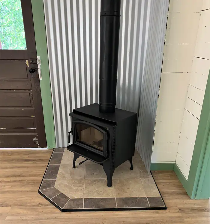 Patterson Guard Station — A new wood stove installed near the front door.