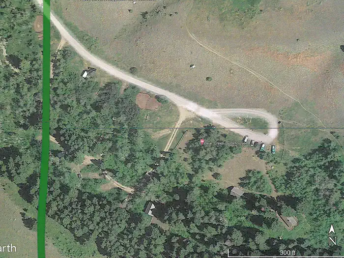 Bear Creek Campground - MT — Satellite photo of Bear Creek Campground, Cabins and Trailhead