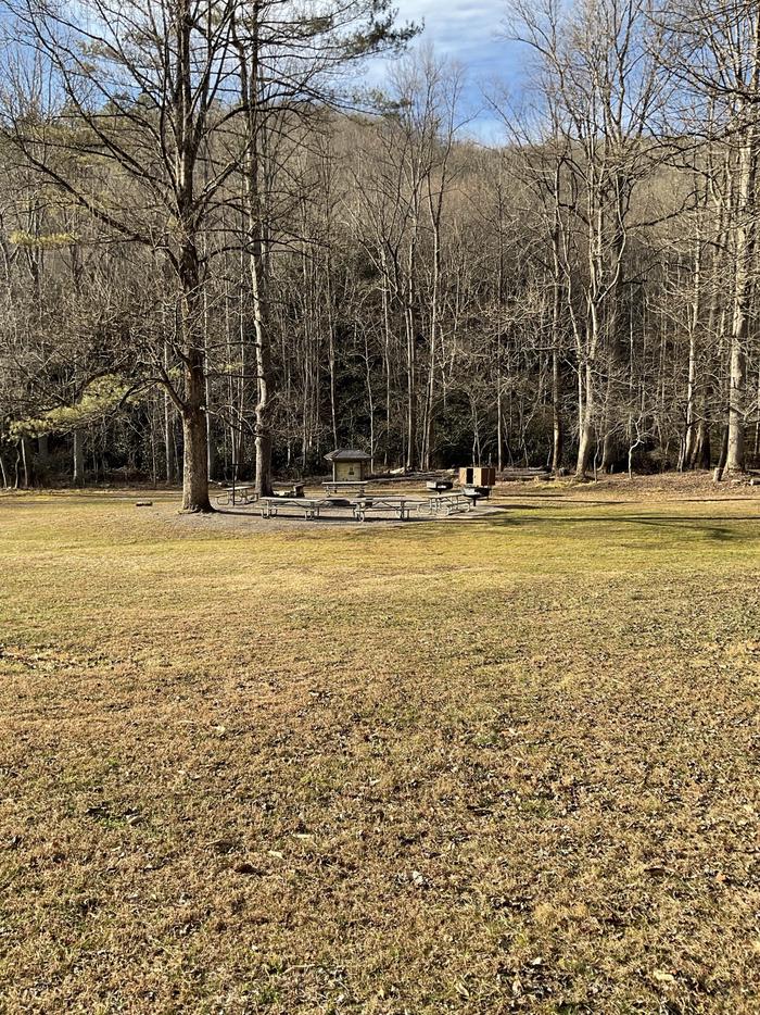 KUYKENDALL GROUP CAMP — Kuykendall eating area includes picnic tables, fire ring, and bear boxes