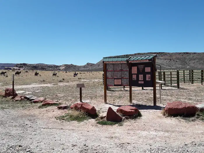Courthouse Rock Campground — Courthouse Rock equestrian facilities with silhouette pack string in the background