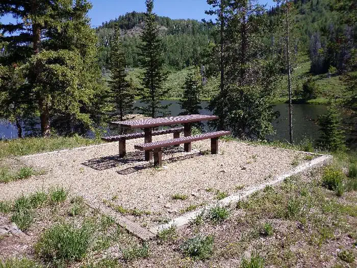 Hahns Peak Lake Campground - Medicine-Bow Routt NF (CO) — Hahns Peak Lake Day Use picnic table