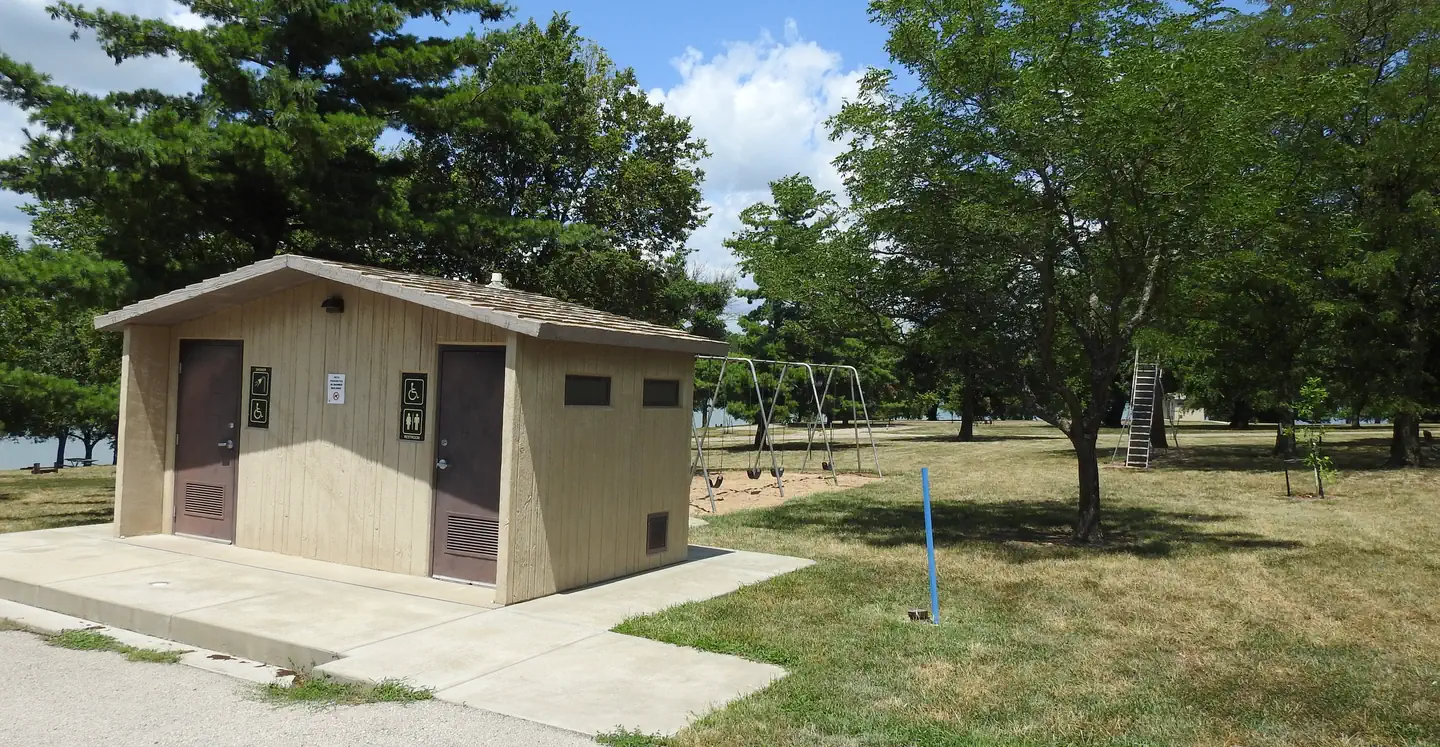 Arrow Rock — Restroom and playground in Arrow Rock Campground