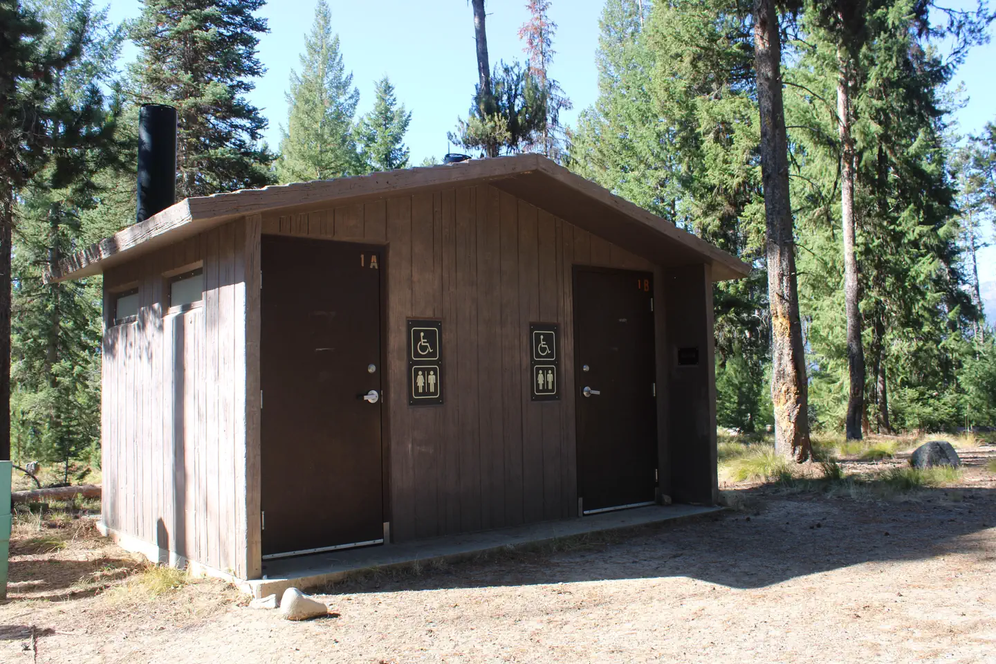 Barneys Campground (Boise National Forest, ID) — Site pit toilet