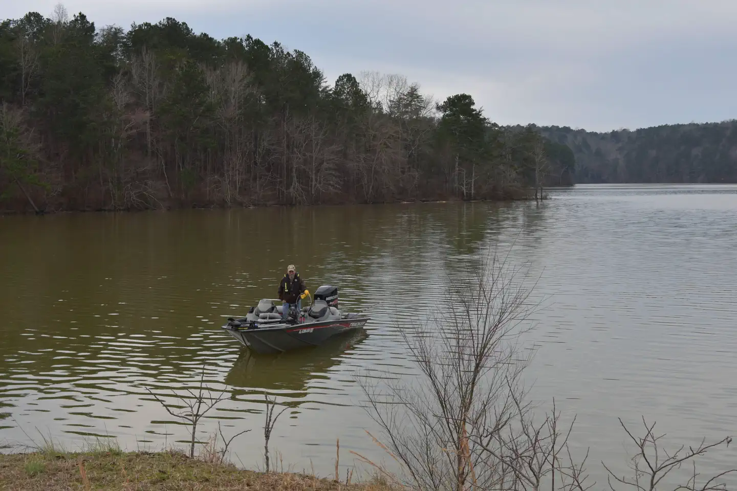CLEAR CREEK (AL) — Clear Creek Public Boat Ramp - A man with his 2 best friends, his dog and his fishing boat