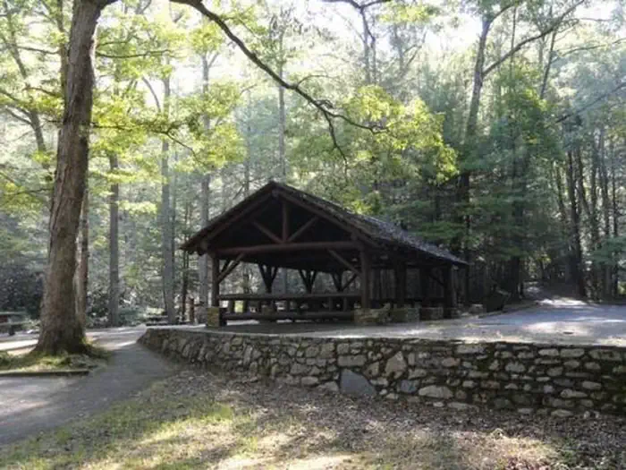 Horse Creek Pavilion DAY USE — CCC rockwork at Horse Creek Pavilion