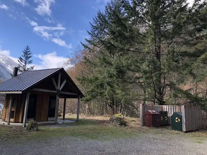 Gorge Lake Campground — Vault toilets, recycling and trash collection at Gorge Lake Campground