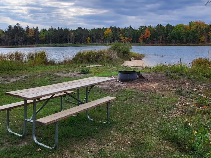East Lake Campsites — East Lake Campsite 3 table and fire ring