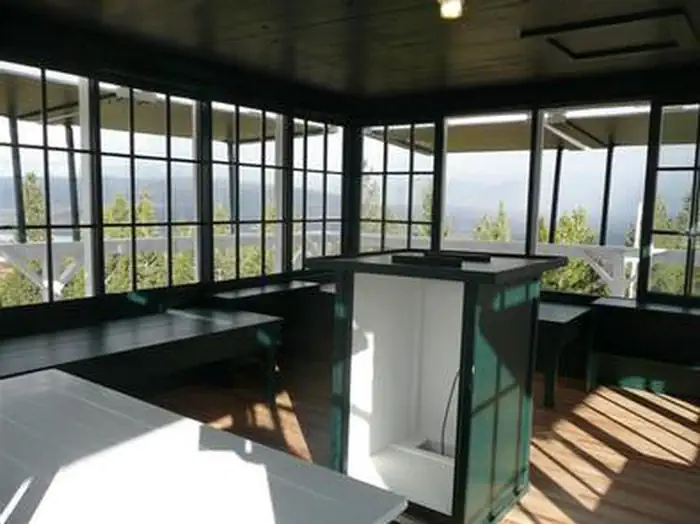 Double Arrow Lookout β Double Arrow Lookout Tower- interior cabin looking northwest
