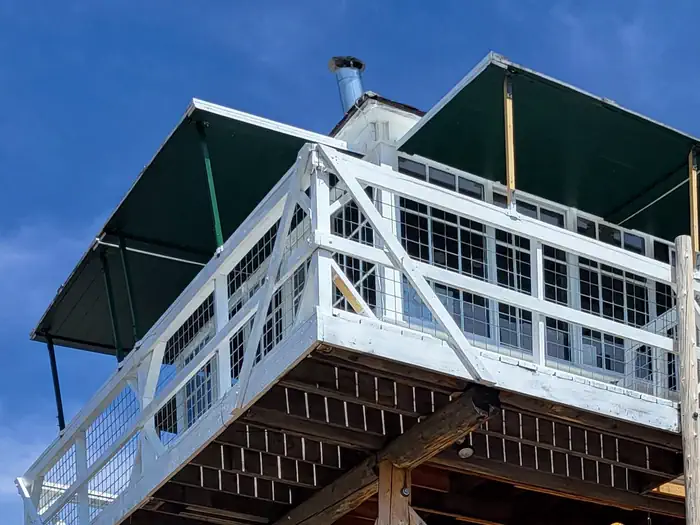 Double Arrow Lookout β Lookout Tower Cabin- Walkway and hand railing painted white