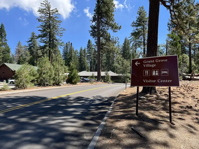 Crystal Springs Campground Mid-Sized Group Sites — Grant Grove Village Road Sign