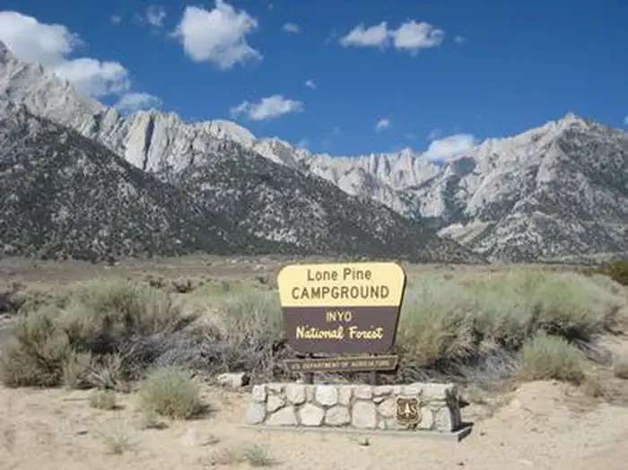 Lone Pine — A brown and yellow Forest Service sign for Lone Pine Campground