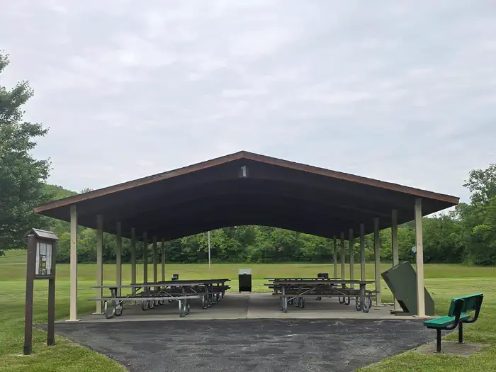 TAILWATER SHELTER 1 (BROOKVILLE LAKE) — Tailwater Shelter 1 (Brookville Lake) View from Parking Lot