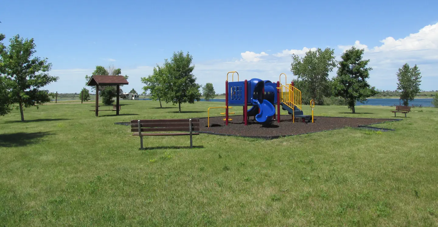 WOLF CREEK CAMPGROUND (ND) — Playground equipment at Wolf Creek Campground on Lake Sakakawea