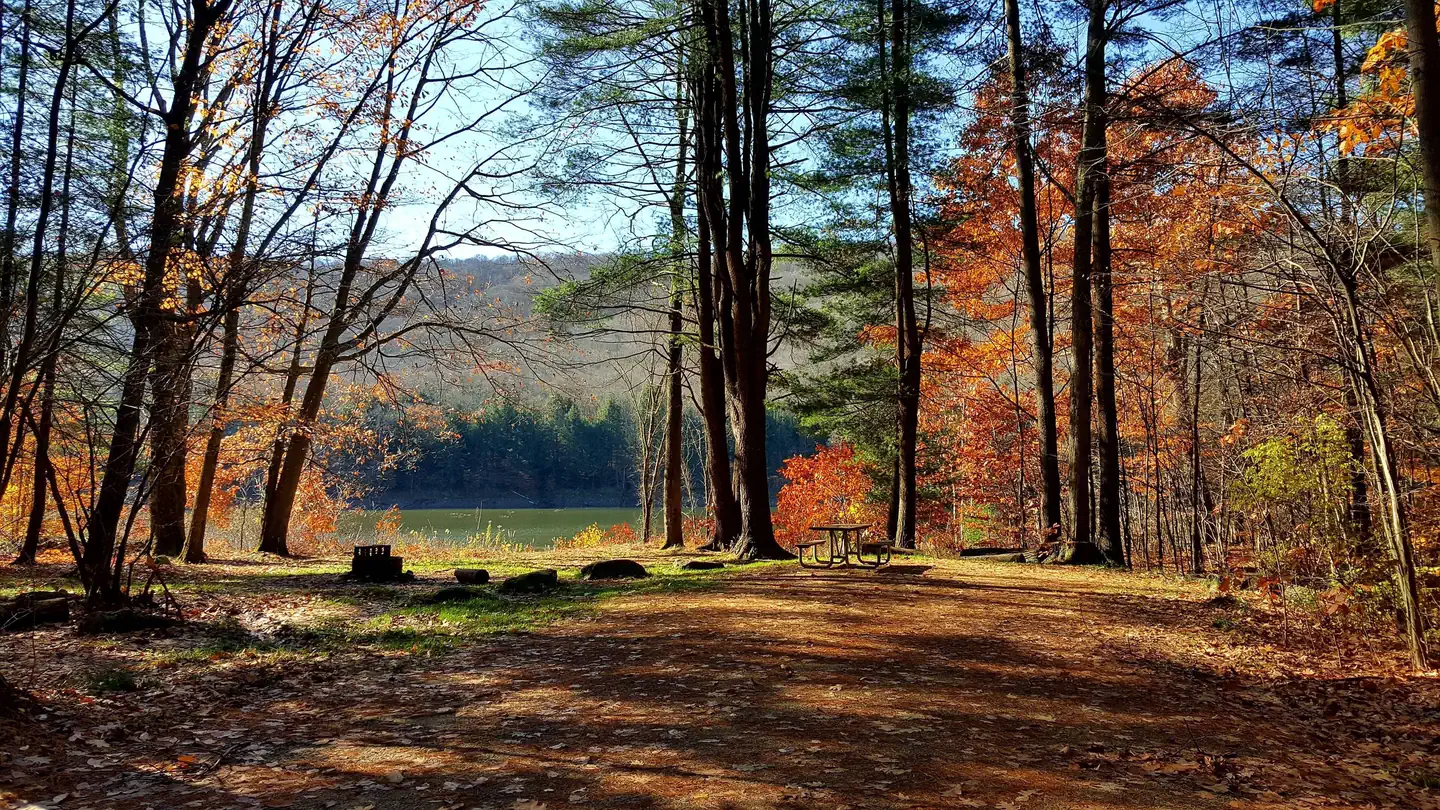 RED BRIDGE (PA) — Red Bridge Campsite in the Fall