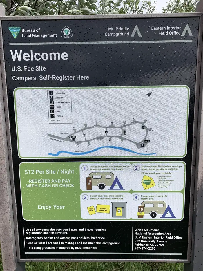 Mount Prindle Campground — Mt. Prindle Fee sign