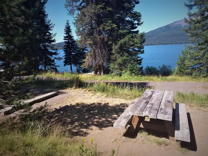 DIAMOND LAKE — Lakeside campsite at Diamond Lake Campground, Umpqua National Forest
