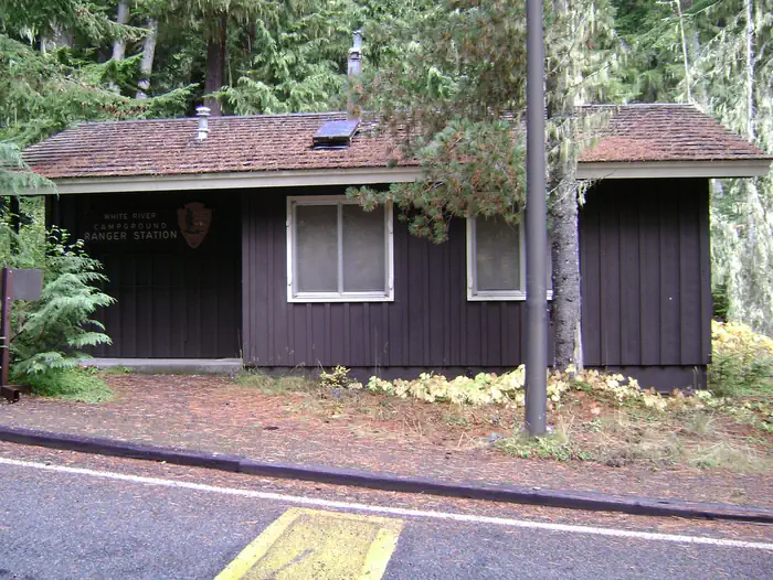 White River Campground — White Rive Campground Ranger Station, a small brown wooden structure